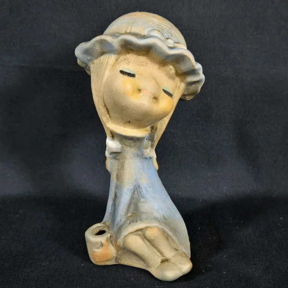 Vintage Poppet Trixie Hippy Blue Hat Girl Figurine Bud Vase Ceramic Japan 4.5" - Picture 1 of 7